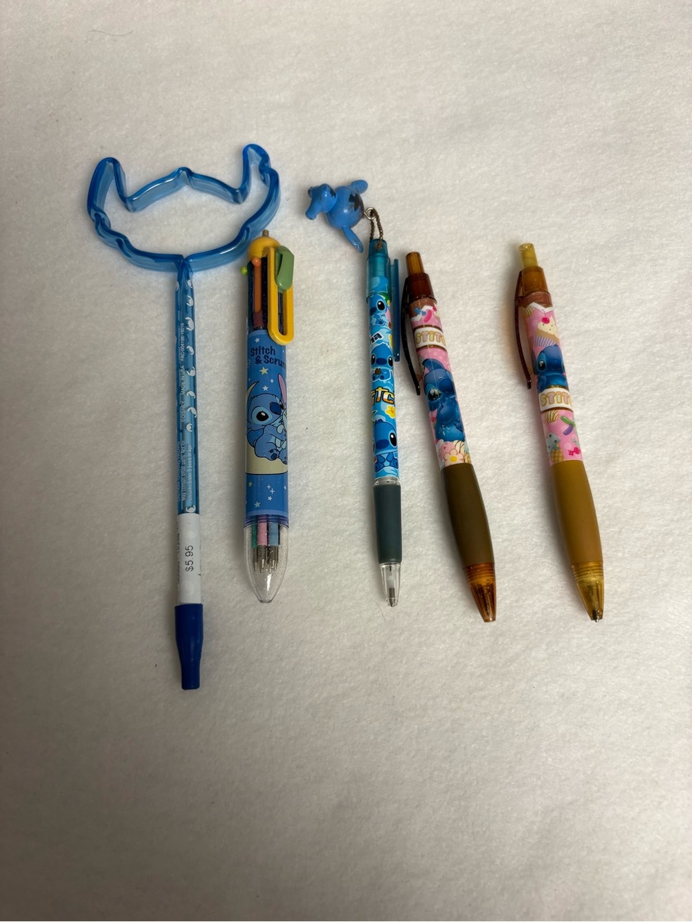 STITCH Set of 5 Ball Point Pens Mechanical Pencil Disney Japan Black Red Blue